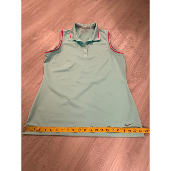 Nike Golf Tour Performance Sleeveless Polo Shirt Mint Green Orange Trim Large - Picture 4 of 10